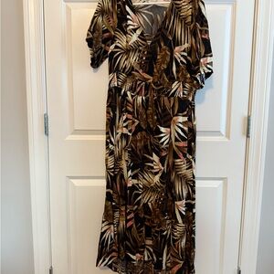 Old Navy Black and Brown Leaf Print Midi Dress